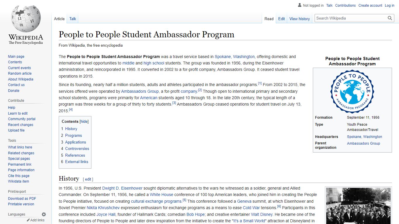 People to People Student Ambassador Program - Wikipedia